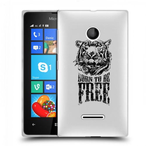 Полупрозрачный дизайнерский пластиковый чехол для Microsoft Lumia 435 Прозрачные тигры