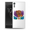 Полупрозрачный дизайнерский пластиковый чехол для Sony Xperia XZs Прозрачный тигр