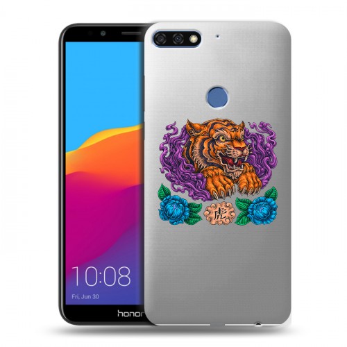 Полупрозрачный дизайнерский пластиковый чехол для Huawei Honor 7C Pro Прозрачный тигр