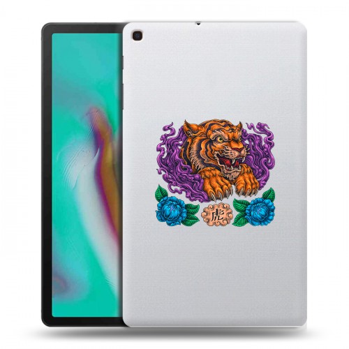 Полупрозрачный дизайнерский силиконовый чехол для Samsung Galaxy Tab A 10.1 (2019) Прозрачный тигр
