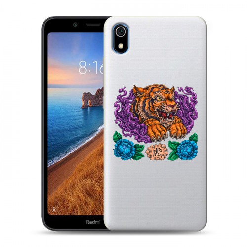 Полупрозрачный дизайнерский пластиковый чехол для Xiaomi RedMi 7A Прозрачный тигр