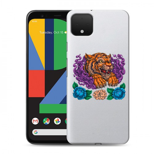 Полупрозрачный дизайнерский пластиковый чехол для Google Pixel 4 XL Прозрачный тигр