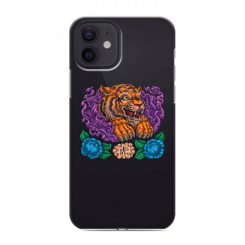 Полупрозрачный дизайнерский силиконовый чехол для Iphone 12 Прозрачный тигр