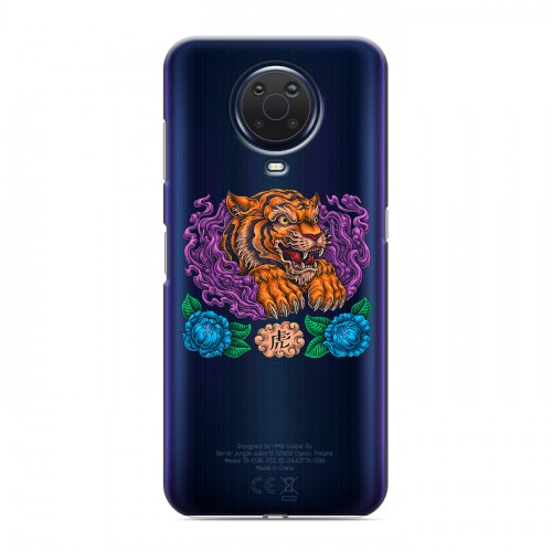 Полупрозрачный дизайнерский силиконовый с усиленными углами чехол для Nokia G20 Прозрачный тигр