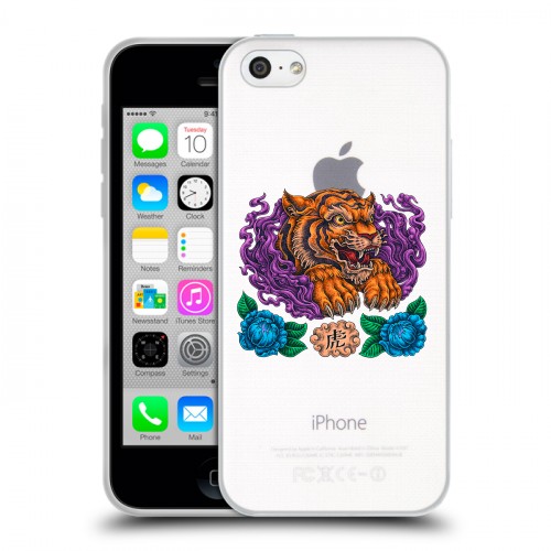 Полупрозрачный дизайнерский пластиковый чехол для Iphone 5c Прозрачный тигр