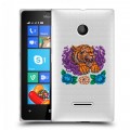 Полупрозрачный дизайнерский пластиковый чехол для Microsoft Lumia 435 Прозрачный тигр