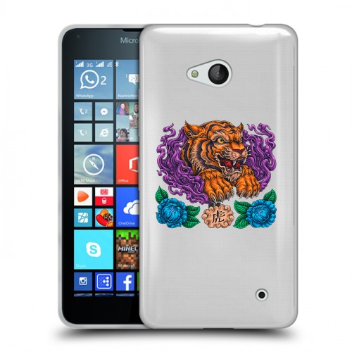 Полупрозрачный дизайнерский пластиковый чехол для Microsoft Lumia 640 Прозрачный тигр