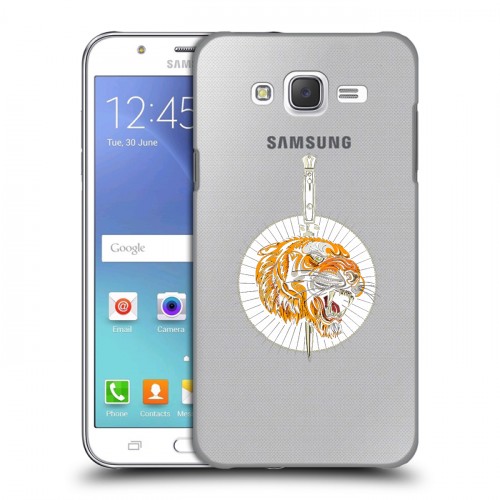 Полупрозрачный дизайнерский пластиковый чехол для Samsung Galaxy J5 Прозрачный тигр