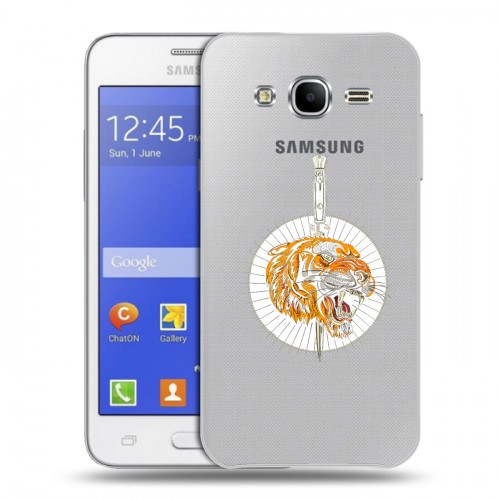 Полупрозрачный дизайнерский силиконовый чехол для Samsung Galaxy J7 Прозрачный тигр