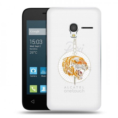 Полупрозрачный дизайнерский пластиковый чехол для Alcatel One Touch Pixi 3 (4.0) Прозрачный тигр
