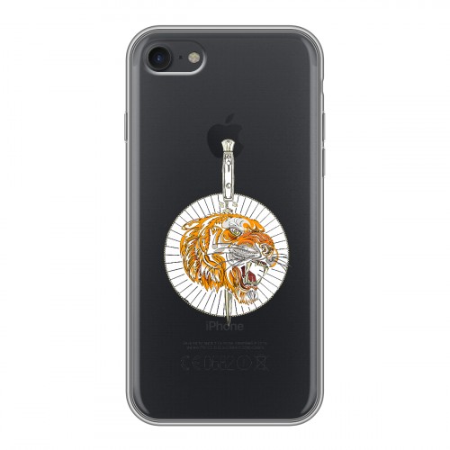 Полупрозрачный дизайнерский силиконовый чехол для Iphone 7 Прозрачный тигр