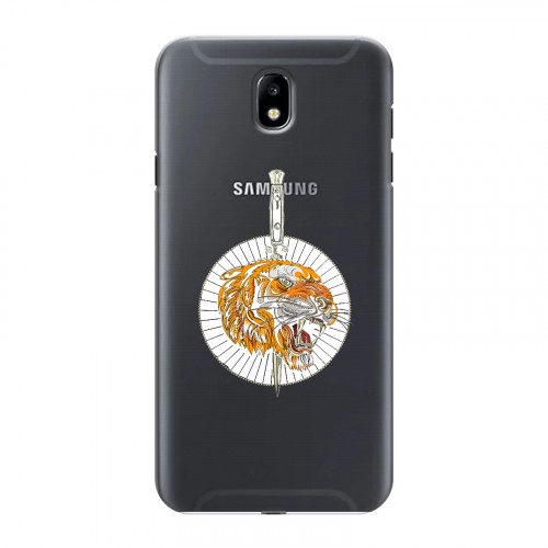 Полупрозрачный дизайнерский силиконовый с усиленными углами чехол для Samsung Galaxy J7 (2017) Прозрачный тигр