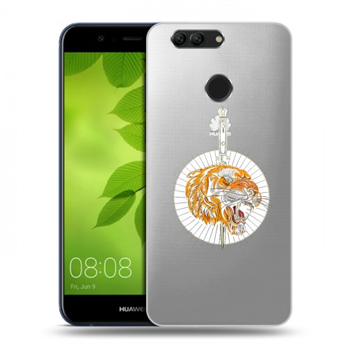 Полупрозрачный дизайнерский пластиковый чехол для Huawei Nova 2 Plus Прозрачный тигр