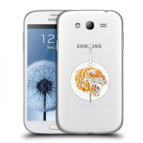 Полупрозрачный дизайнерский пластиковый чехол для Samsung Galaxy Grand Прозрачный тигр