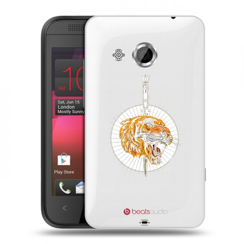 Полупрозрачный дизайнерский пластиковый чехол для HTC Desire 200 Прозрачный тигр