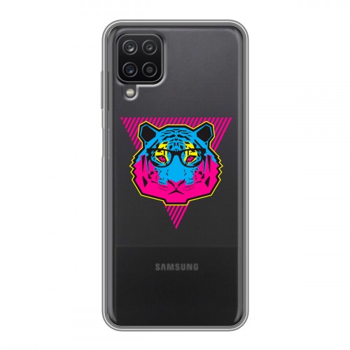 Полупрозрачный дизайнерский силиконовый чехол для Samsung Galaxy A12 Прозрачный тигр