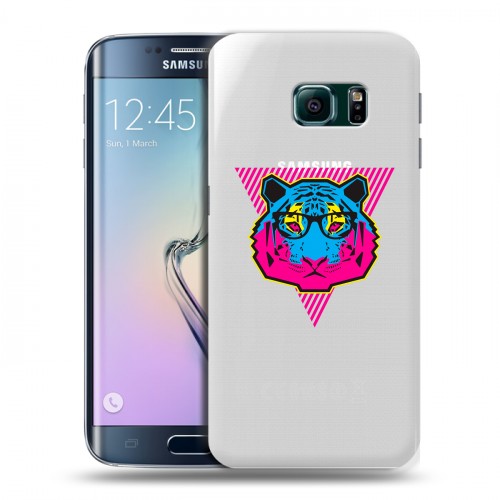 Полупрозрачный дизайнерский пластиковый чехол для Samsung Galaxy S6 Edge Прозрачный тигр