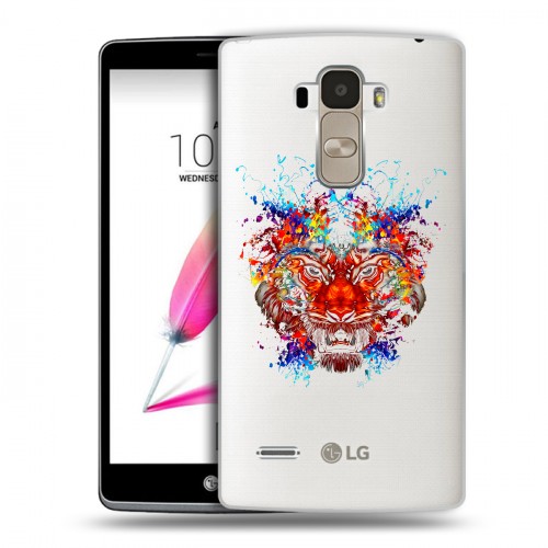 Полупрозрачный дизайнерский пластиковый чехол для LG G4 Stylus Прозрачный тигр