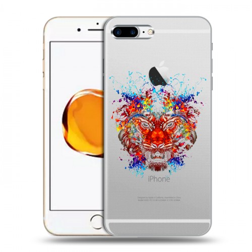 Полупрозрачный дизайнерский силиконовый чехол для Iphone 7 Plus / 8 Plus Прозрачный тигр