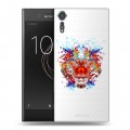 Полупрозрачный дизайнерский пластиковый чехол для Sony Xperia XZs Прозрачный тигр