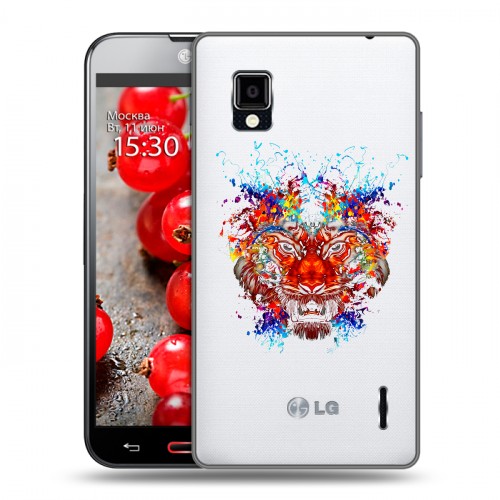 Полупрозрачный дизайнерский пластиковый чехол для LG Optimus G Прозрачный тигр