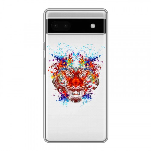 Полупрозрачный дизайнерский силиконовый с усиленными углами чехол для Google Pixel 6a Прозрачный тигр