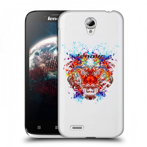 Полупрозрачный дизайнерский пластиковый чехол для Lenovo A859 Ideaphone Прозрачный тигр