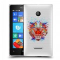 Полупрозрачный дизайнерский пластиковый чехол для Microsoft Lumia 435 Прозрачный тигр