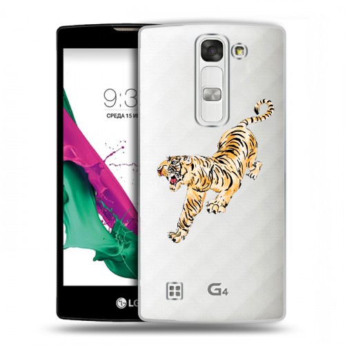 Полупрозрачный дизайнерский пластиковый чехол для LG G4c Прозрачный тигр