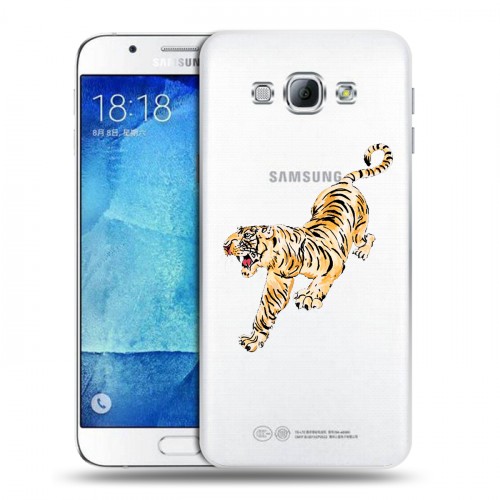 Полупрозрачный дизайнерский пластиковый чехол для Samsung Galaxy A8 Прозрачный тигр