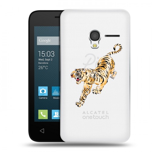 Полупрозрачный дизайнерский пластиковый чехол для Alcatel One Touch Pixi 3 (4.0) Прозрачный тигр