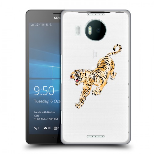 Полупрозрачный дизайнерский пластиковый чехол для Microsoft Lumia 950 XL Прозрачный тигр
