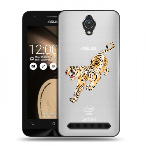 Полупрозрачный дизайнерский пластиковый чехол для ASUS Zenfone Go Прозрачный тигр