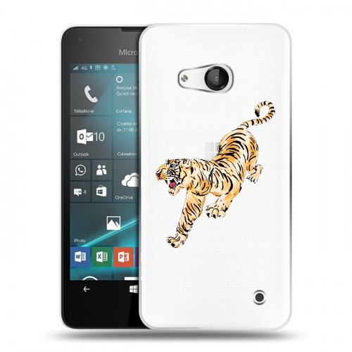 Полупрозрачный дизайнерский пластиковый чехол для Microsoft Lumia 550 Прозрачный тигр