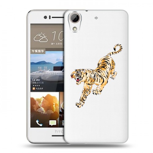 Полупрозрачный дизайнерский пластиковый чехол для HTC Desire 728 Прозрачный тигр
