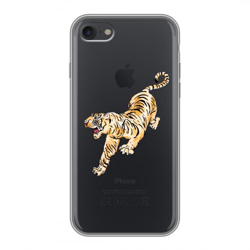 Полупрозрачный дизайнерский силиконовый с усиленными углами чехол для Iphone 7 Прозрачный тигр