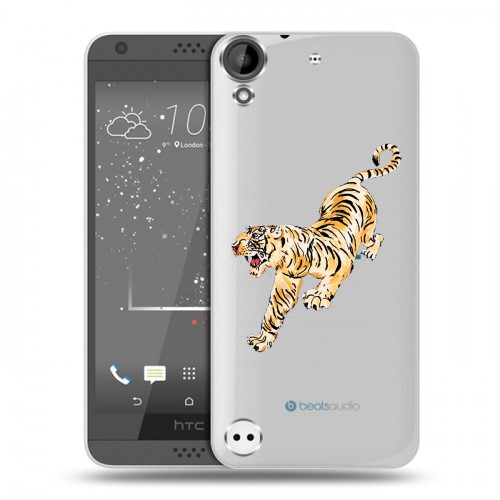 Полупрозрачный дизайнерский пластиковый чехол для HTC Desire 530 Прозрачный тигр