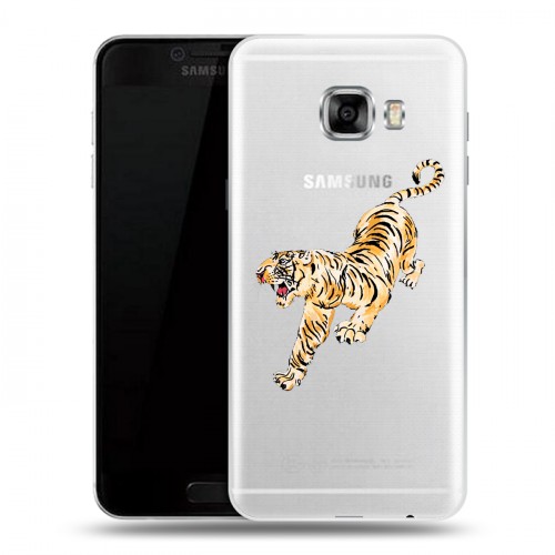 Полупрозрачный дизайнерский пластиковый чехол для Samsung Galaxy C5 Прозрачный тигр