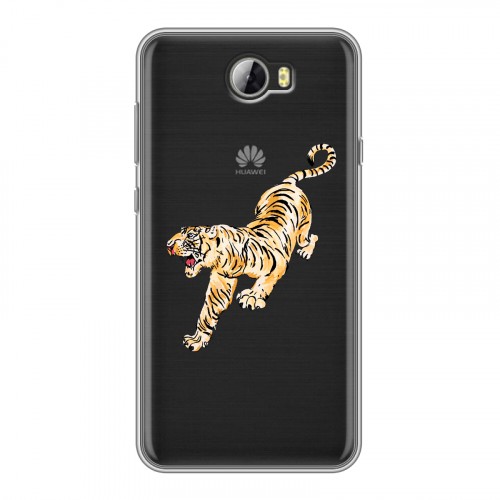 Полупрозрачный дизайнерский пластиковый чехол для Huawei Y5 II Прозрачный тигр