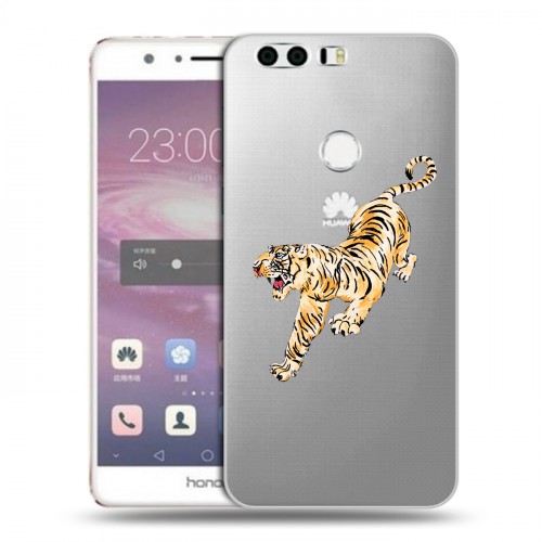 Полупрозрачный дизайнерский пластиковый чехол для Huawei Honor 8 Прозрачный тигр