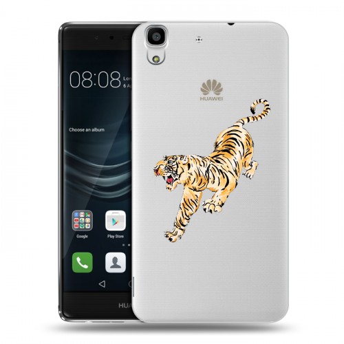 Полупрозрачный дизайнерский пластиковый чехол для Huawei Y6II Прозрачный тигр