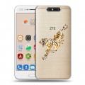 Полупрозрачный дизайнерский пластиковый чехол для ZTE Blade V8 Прозрачный тигр