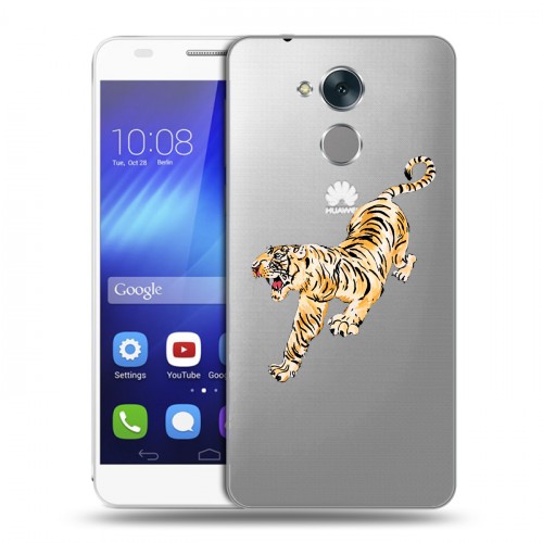 Полупрозрачный дизайнерский пластиковый чехол для Huawei Honor 6C Прозрачный тигр