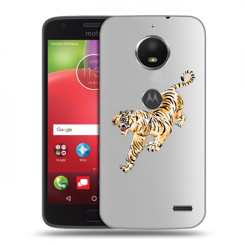 Полупрозрачный дизайнерский пластиковый чехол для Motorola Moto E4 Прозрачный тигр