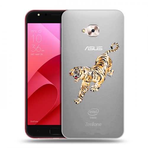Полупрозрачный дизайнерский пластиковый чехол для ASUS ZenFone 4 Selfie Pro Прозрачный тигр