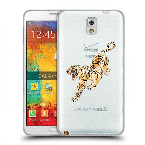 Полупрозрачный дизайнерский пластиковый чехол для Samsung Galaxy Note 3 Прозрачный тигр