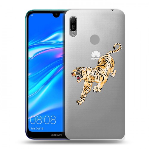 Полупрозрачный дизайнерский пластиковый чехол для Huawei Y6 (2019) Прозрачный тигр