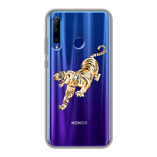 Полупрозрачный дизайнерский силиконовый чехол для Huawei Honor 10i Прозрачный тигр