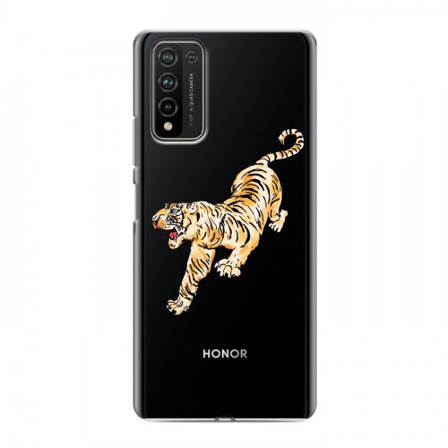 Полупрозрачный дизайнерский пластиковый чехол для Huawei Honor 10X Lite Прозрачный тигр