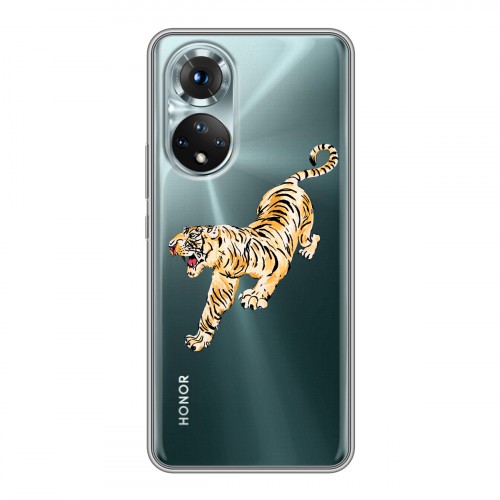 Полупрозрачный дизайнерский пластиковый чехол для Huawei Honor 50 Прозрачный тигр